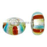Round Silver Plated Core Stripe Multicolor Transparent Lampwork Glass European Style Large Hole Charm Beads thumbnail-3