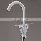 Best Promotion! Modern Double Handle Bathroom Faucet Kitchen Sink Swivel Spout Mixer Tap White Excellent Quality thumbnail-4