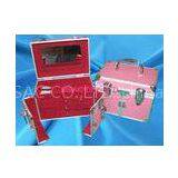 Pink ABS Travel Cosmetic Case With Drawers , Lock And Mirror For Makeup thumbnail-1