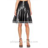 Black Plated Knee Length Women Leather Skirt thumbnail-5