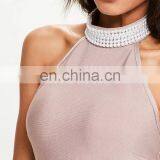 2017 High Neck Front Split Women Bodycon Midi Dress thumbnail-3