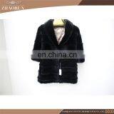 Factory Price Black Rex Rabbit Fur Coat / Rex Rabbit Fur Jacket Clothing With Mink Fur Piping thumbnail-1