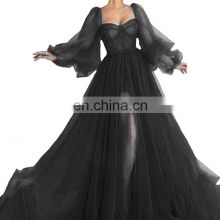 Custom LOGO Puffy Sleeve Prom Dress Long Sweetheart Tulle Ball Gown Princess Wedding Formal Evening Gowns with Split
