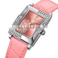 Skmei 9289 Women Wristwatches Leather Strap Diamond Dial Quartz Watce For Ladies Waterproof thumbnail-1