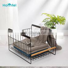 Multifunctional Black Stacking Wire Basket Lightweight Metal Organizer Rack Storage Basket Wood thumbnail-2