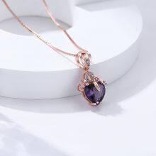 Elegant Heart Shaped Amethyst Pendant Necklace, Luxury Fashion18K Rose Gold Love Heart Natural Purple Crystal Jewelry