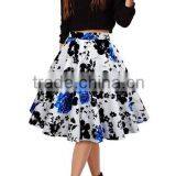 Women's Flower Print Flared Skater Retro Style Swing Pinup Rockabilly Vintage Skirt thumbnail-2