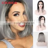 100% heat resistant fiber straight black root ombre gray lace front synthetic wig