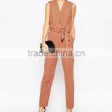 New Fashion 100% Polyester Sleeveless Adult One Piece Wrapped Jumpsuit With Belt 2016 Wholesale thumbnail-4