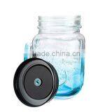 400ml Glass Bottle Mason Jars With Color Painted Wholesale With Caps and Straws thumbnail-4
