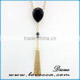 Tassel Teardrop Gemstone Gold Druzy Pendant Necklace thumbnail-4