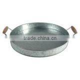 Wooden Handle Food Canister/Round Metal Serving Tray/Food Holder Beer Holder/Bar/Party Tray thumbnail-1