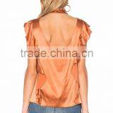 Sleeve Women Satin Ruffle Tops Fancy Saree Blouse Designs thumbnail-2