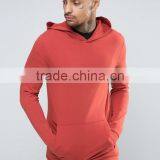Custom Pouch Pockets With Hood Grey Men's 96% Cotton 4% Elastane Casual Longline Cut Tight Slim Fit Breathable Pullover Hoodies thumbnail-1