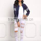 MGOO New Arrival Baseball Mesh Jackets Women Stripe Long Sleeves Fashion Zip Up Bomber Jackets 100 Cotton thumbnail-3