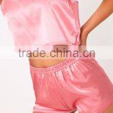 MGOO Shinny Singlet Pajamas Set Rose Satin Pyjama Shorts Set Two Pieces Women Sleepwear thumbnail-5
