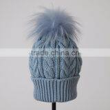 Myfur Top Selling Products Crochet Captain America Beanie Hat With Raccoon Fur Pom Pom Dinosaur in thumbnail-2