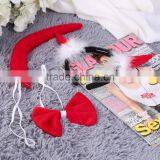 Cute Red Horn Sets Bow Tie 3Pcs Tail Party Ox Horn Fancy Dress Costume For Christmas Halloween/Carnivals Large/Small Size thumbnail-3