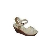 Cheap Top Quality Comfortable White  PU Ladies Wedge Sandals with 9.5cm Heels, 36-41 Size