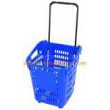 Plastic Grocery Rolling Shopping Baskets with Two Wheels HBE-R-6 430x430x450mm