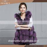 Real Fox Fur Coat , Purple Fox Fur Vest With Hat For Lady thumbnail-1