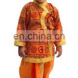 Indian Om Print Saffron Dhoti Kurta, Boy's Traditional Angrakha Set, Dhoti Suit, Kids Baby Wear, Ethnic Dress Kurta om Print thumbnail-3