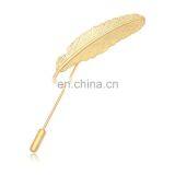 New Arrived Simple Metal Silver / Antique Gold / 16 K Gold Plating Feather Brooch Long Needle Lapel Pin thumbnail-3