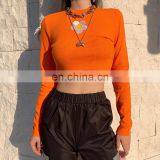 Hot Wholesale Women's Ladies Sexy Skinny Printed Long-sleeved Knitted Bottoming Crop Top thumbnail-2