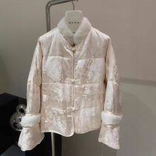 The New Winter Stand-up Collar Mink Fur Coat With Silk Jacquard Buttons and Thickened Chinese-style Goose Down Jackets Exude a High-end Feel for Women thumbnail-3