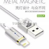 GOLF 1.2M Metal Maghetic USB2.0 Data and Charge Cable for Iphone 5/5s/se LED Light 2.4A Weave Cable for Iphone 5/5s/se thumbnail-1