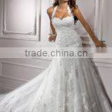2015 New Custom Made BacklessTulle Applique Beading Crystal A-Line Lace Wedding Dress Bridal Gowns thumbnail-1