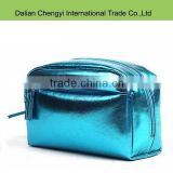 Manufacturer fashionable cute bright blue color pu cosmetic bag