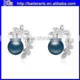 FIVE COLORS -- New Big Round White Pearl Diamond Cluster Stud Earrings thumbnail-5