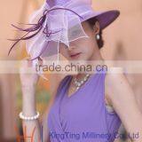 2015 Wholesale Straw Fedora Church Sinamay Hats With Flower Trimming