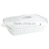 pure white porcelain bakeware with lid and rectangular shape