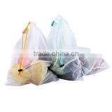 2016 washable Drawstring Mesh Bag Reusable Vegetable Green Field Fresh Fruit Mesh Produce Bags