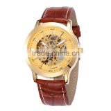 casual gold skeleton automatic movement watch water resistant