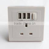 AC 110V-250V UK Socket 3 USB Port DC 5V 2100mA Power Switch Wall Outlet thumbnail-1