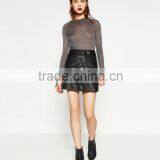 Black Leather Pocket Design Structure Skirts Ladies, Mini Skirts 2016 thumbnail-1