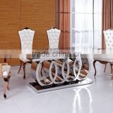 Modern big size stainless steel frame dinning table with 8 chairs