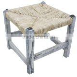 Antique Pine Wood And Rush Seat Footstool thumbnail-1