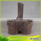 Elegant Handmade Indoor And Outdoor Wood Split Pot Planter With Handle thumbnail-3