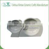 XT Glazed Ceramic White Cute Shaped Pet Bowl Set thumbnail-1