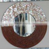 Wall Hang Round Mirror, Natural Mother of Pearl and Rattan Mirror Frame thumbnail-1