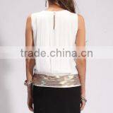 New Arrived Momen's Pleated White Sleeveless Tops thumbnail-3