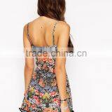 2015 China Factory OEM ODM Fashionable Customized Cami Romper in Scarf Print With Pom Hem thumbnail-2