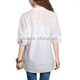 Wholesale Ladies Tops Cheap Price Half Sleeves Mature Linen and Cotton Ladies Embroidered Blouse thumbnail-3