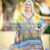 Georgette Digital Print Crystal Embellished Lace up Kaftan CAFTAN Tunic Poncho Blouse thumbnail-1