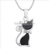 Fashion Jewelry 2016 Alloy Silver Crystal Enamel Black Cute Cat Necklace thumbnail-1