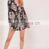 Custom Full Print Women Satin Wide Leg Boxer Shorts Floral Print Tailored Shorts Black thumbnail-4